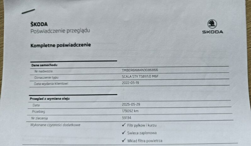 Škoda Scala STYLE Race Blue Salon Polska 2022 Serwis ASO GWARANCJA 3 LATA FV 23% full