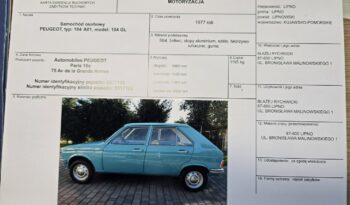 Peugeot 104 Wersja GL Pojazd Zabytkowy 1977 Żółte tablice Stan kolekcjonerski full