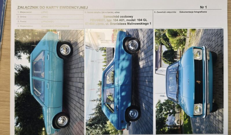 Peugeot 104 Wersja GL Pojazd Zabytkowy 1977 Żółte tablice Stan kolekcjonerski full
