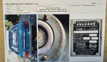 Peugeot 104 Wersja GL Pojazd Zabytkowy 1977 Żółte tablice Stan kolekcjonerski full